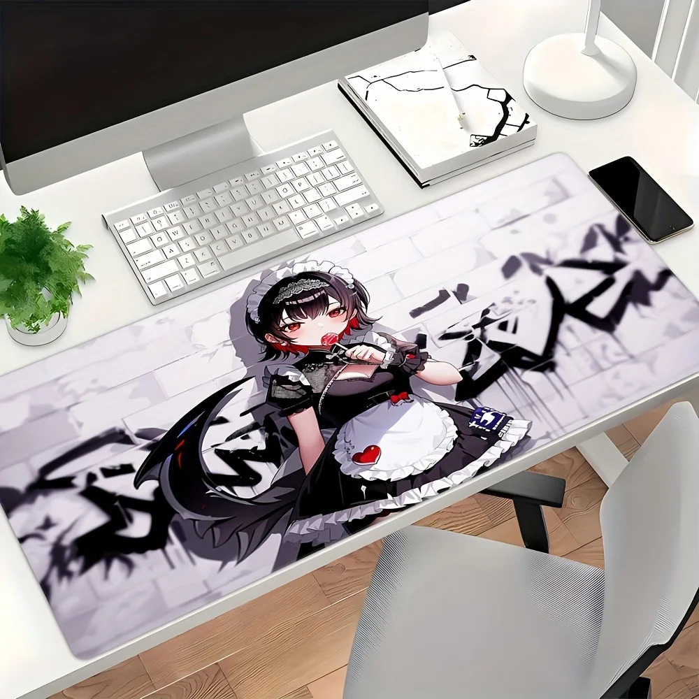 Extra-Large Cute Maid Girl Mouse Pad - Extended, Non-Slip, Stitched Edges for Gaming & Office
