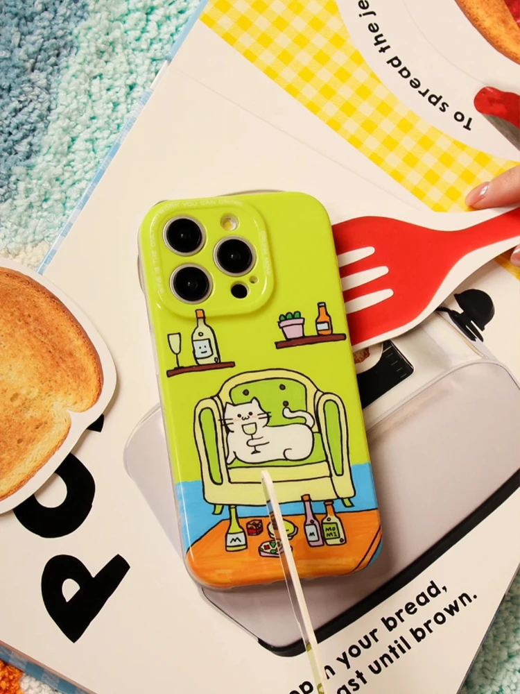 Full Cover Single Layer Phone Case, Suitable for Apple 14 Promax, Fall Protection Case, 13 Cartoon Cute Drunk Mom