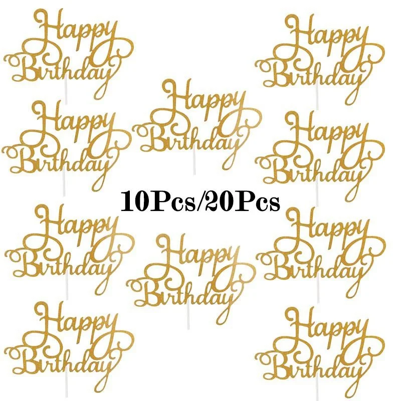 10pcs Gold Black Silver Happy Birthday Cake Topper Decoration DIY Acrylic Letter Kids Birthday Party Supplies