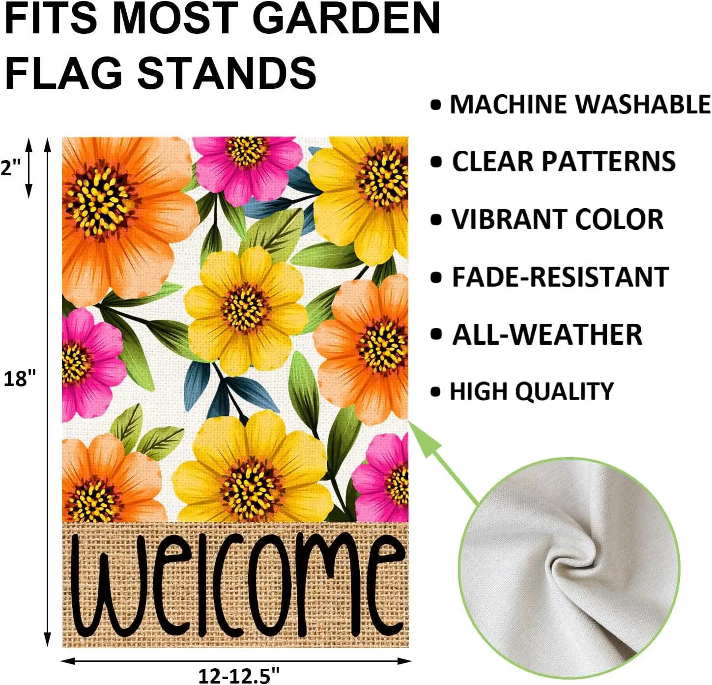Spring Summer Welcome Garden Flag 12x18 Inch Double Sided Outside, Small Burlap Floral Seasonal Yard Outdoor Flag PPZ