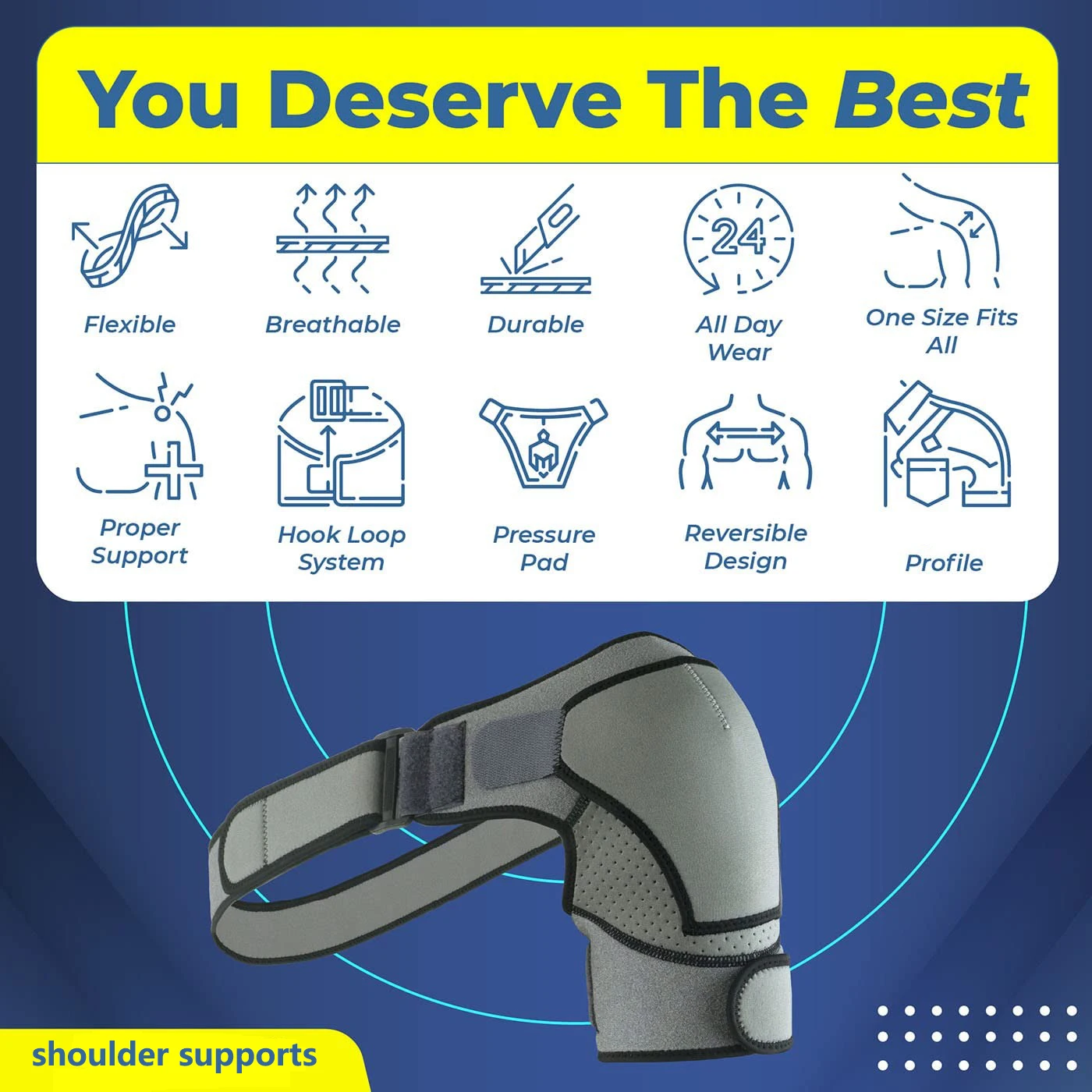 دعامة كتف YANBIGUO - كم دعم قابل للتعديل للساعة الدوارة الممزقة، وصلة تيار متردد، استقرار الكتف والضغط، يسار/يمين