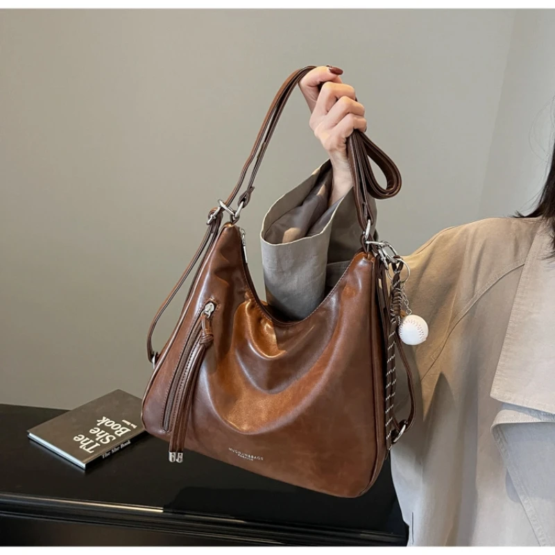 

Soft Leather Tote Bag for Women, Versatile Convertible Shoulder Backpack, Spacious Commuter Work Purse