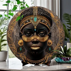 African Queen Mask 3D Look Aluminum Sign - 8X8 Inch Round, Uv & Scratch Resistant, Easy-Hang Wall Or Door Decor For Home