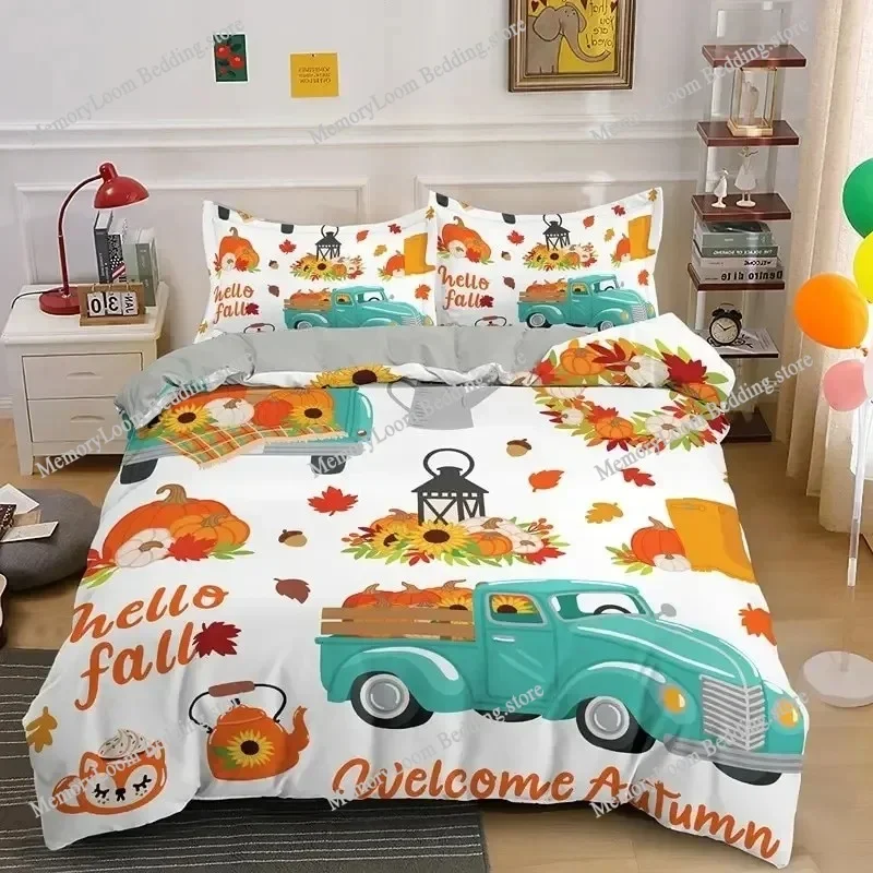 3D Print Duvet Cover Autumn Pumpkin Truck Pattern Quilt Covers For Children Single Twin Queen King Bedding Set Home Textile