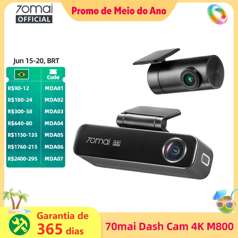 70mai Dash Cam 4K M800 eMMC 128GB HDR GPS embutido ADAS 24H Monitor de estacionamento LTE 4G compatível com controle de voz DVR para carro 70mai M800