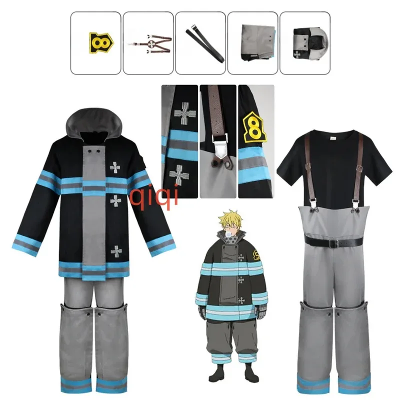 Shinra Kusakabe abrigo pantalones chaquetas fuerza Cosplay disfraz Enen no Shouboutai bomberos Asa Boiru uniforme hombres Boysa;6'x,9;y'