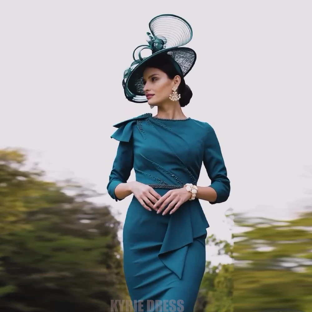 Elegant Mother of The Bride Dress Customzied 3/4 Sleeves V Neck Pleated Split Beading Wedding Guest Gown Evening Dresses