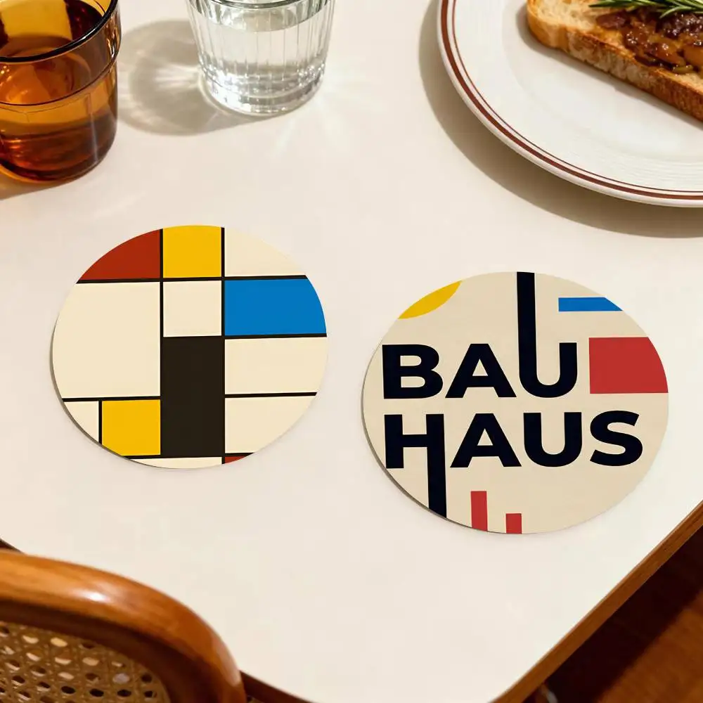 Abstract Bauhaus Round Wooden Coasters Suitable For Restaurants And Coffee Home Gift Choice Holidays