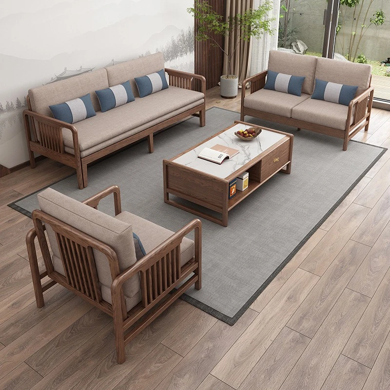 Simple solid wood sofa combination small apartment living room sofa bed dual-purpose