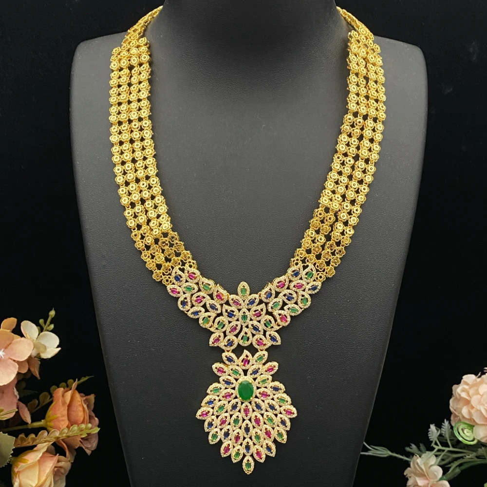 

JRH Gold Plated Copper Bridal Wedding Jewelry Set Sparkling Zirconia Simulated Accessories with Necklace Earrings Bracelet Ring