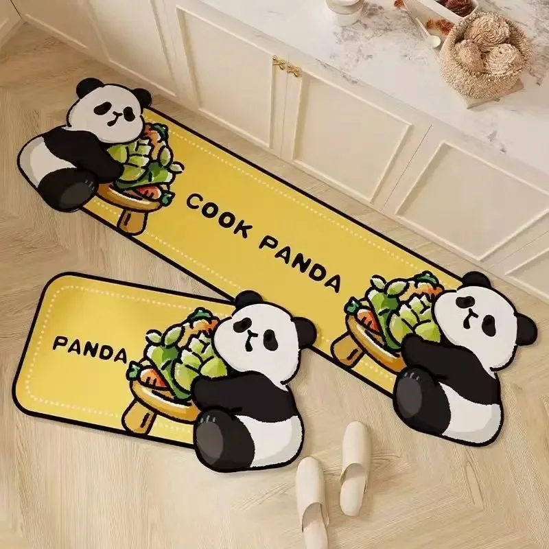 Kitchen Carpet Cartoon Cute Panda Rug Pvc Leather Non-slip Mat Waterproof Oil-proof Floor Mats Long Strip Home Decoration Rugs