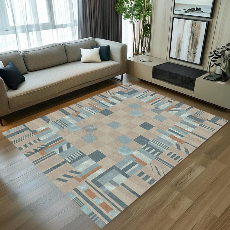 Nordic Plaid Geometric Patchwork Area Rug Check Carpet Non-slip Floor Mat Modern Living Room Bedroom Minimalist Home Decoration