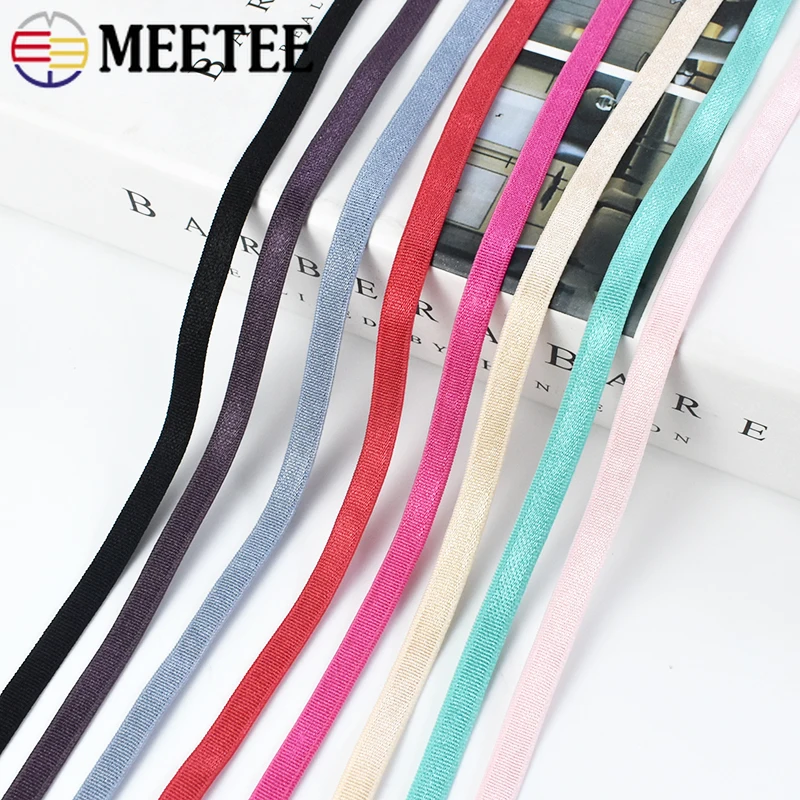 Meetee 10/20/45M 6mm Nylon Elastic Bands Bra Shoulder Strap for Underwear Belt Tape Lace Trim DIY Sewing Clothing Accessories