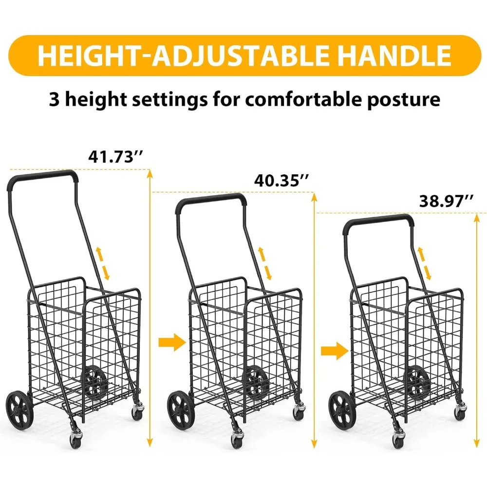 Grocery Shopping Cart with 360° Rolling Swivel Wheels Utility Cart Easily Collapsible Cart 66lb Extended Foam Cover