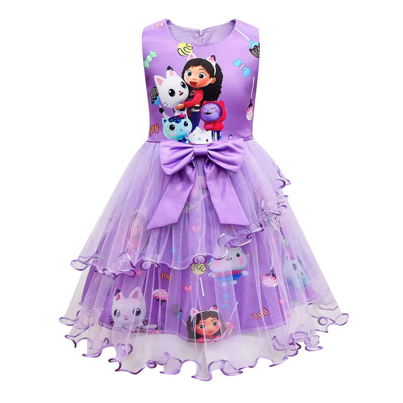 Cartoon Gabi Cat Cosplay Costume Kids Grils Bow Lace Dress+Headwear+Bag Sets Kids School Party Halloween Gabi Cosplay Costume