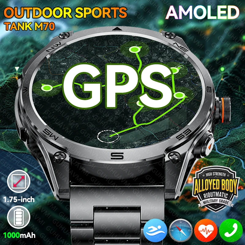 

New TANK Built-in GPS Outdoor Smart Watch 1.75”AMOLED 1000mAh Battery 10ATM Waterproof Heart Rate BT Call Men Sports Smartwatch