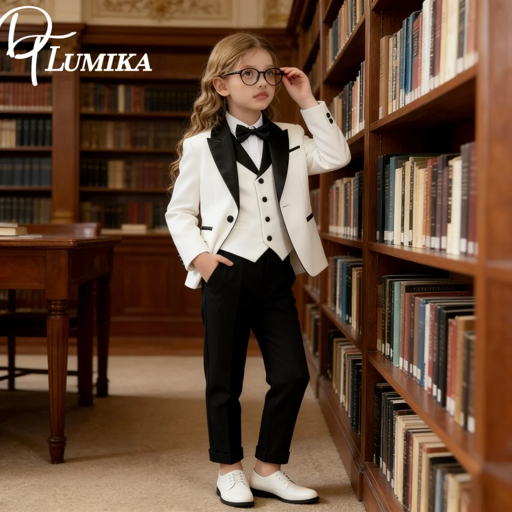 

Premium Girls 4 Piece Tuxedo Set Jacket Vest Pants Bowtie Elegant Dresswear For Weddings Performances Daily Wear