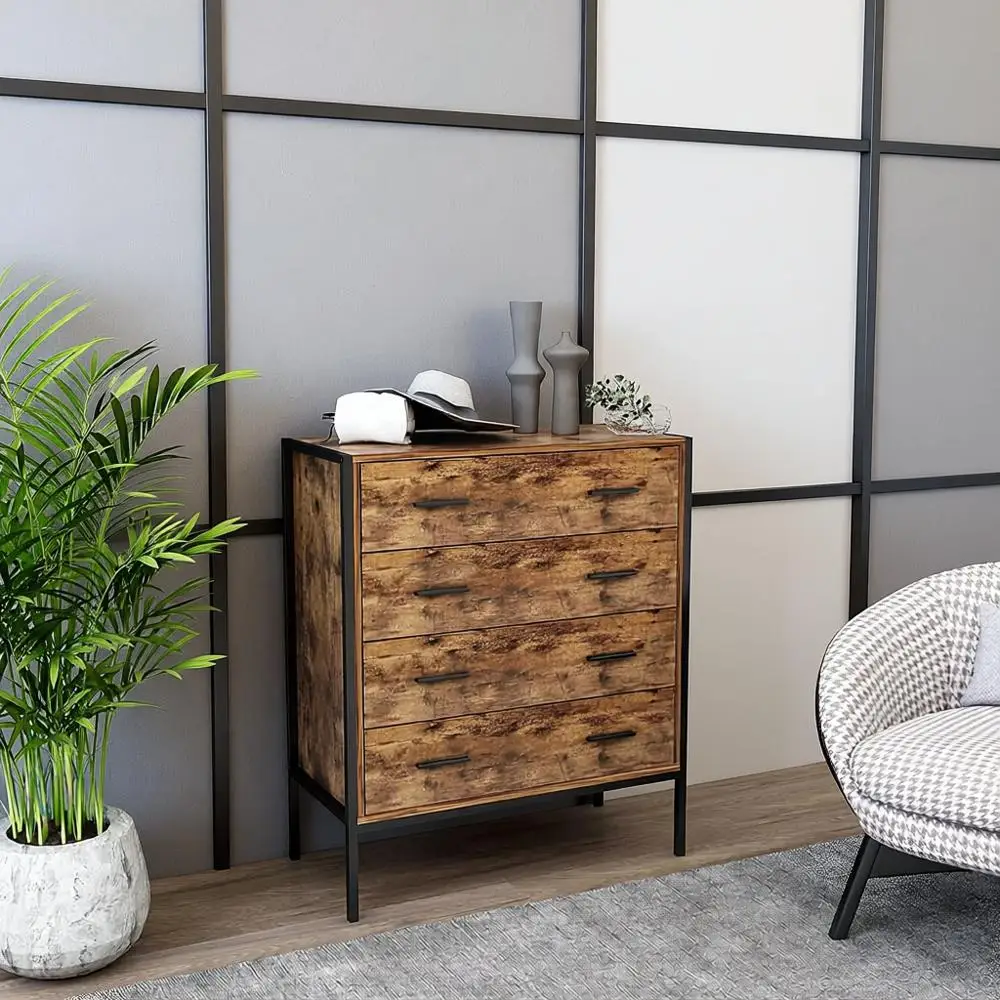 Rustic Wooden Dresser for Nursery, Living Room, or Hallway with Steel Handles