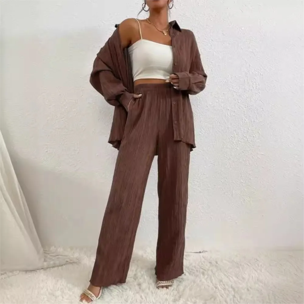 Loose Long Sleeved Solid Color Cardigan Shirt And Pants Two-piece Set 2024 Autumn Women\'s Casual Suit  Ensemble Pantalon Outfits