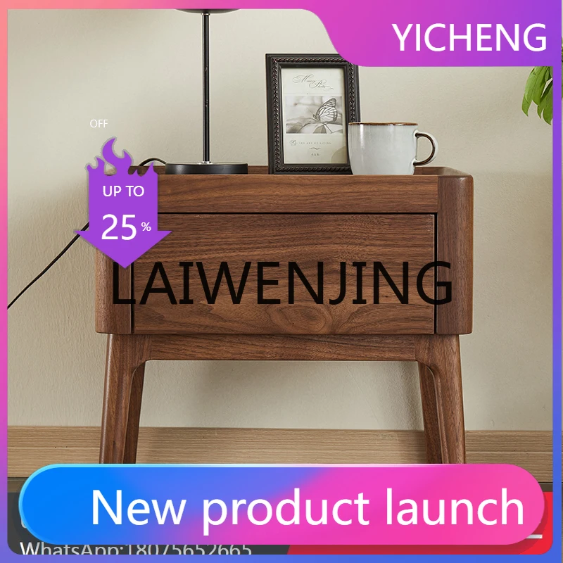 

LYY Rwj Black Walnut Solid Wood Bedside Cabinet Modern Minimalist Bedroom Storage Cabinet