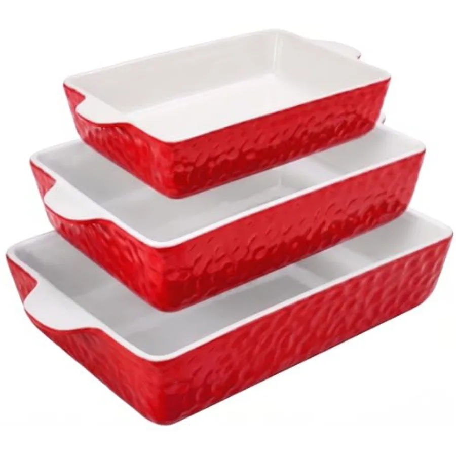 

3-Piece Ceramic Casserole Dish for Oven - Premium Lasagna Baking Pans w/ Nonstick Coating and Built-In Handles - Dishwasher and