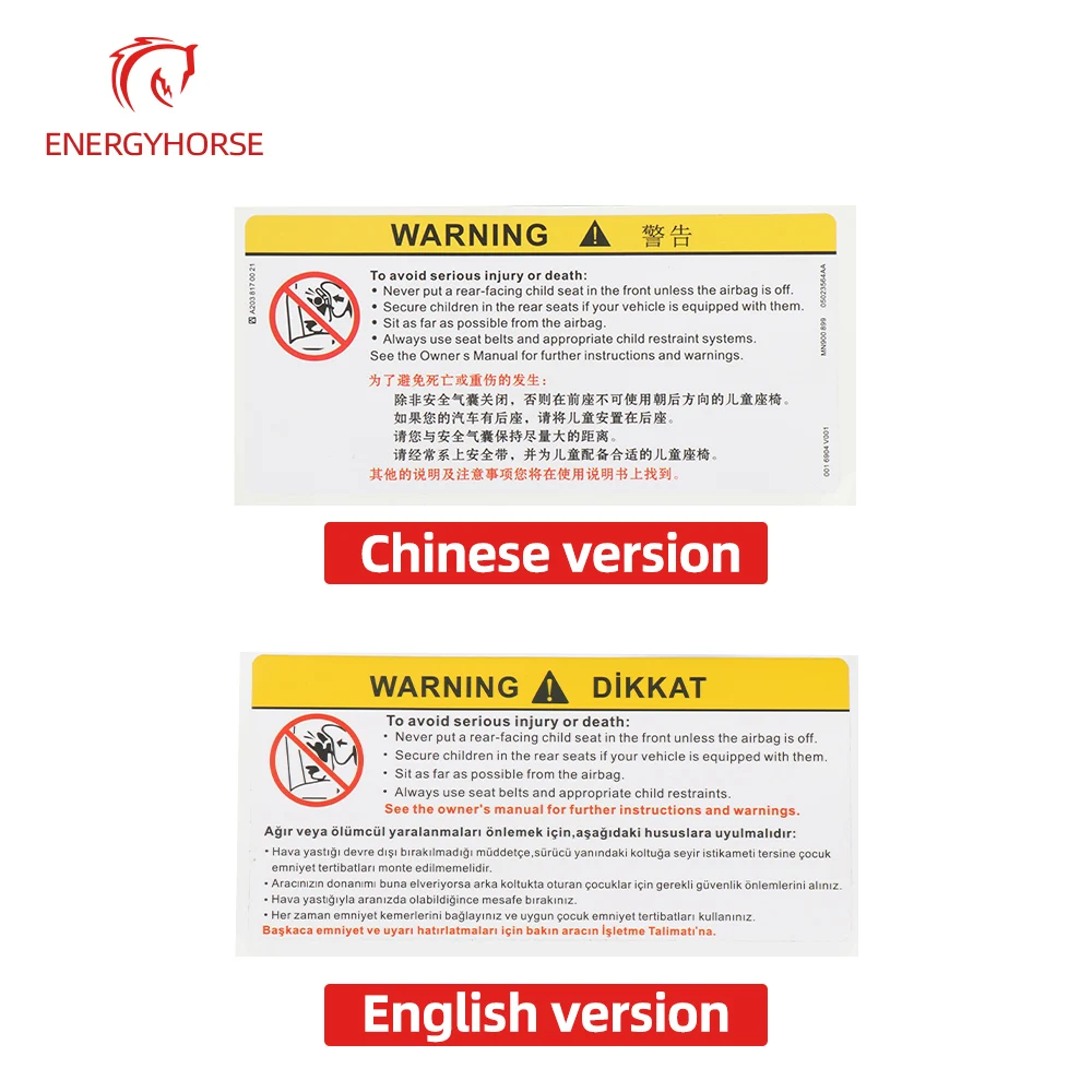 Visiera parasole per auto specchio per il trucco adesivo di avvertimento di sicurezza Airbag adesivo di avvertimento di sicurezza etichetta adesiva lingua