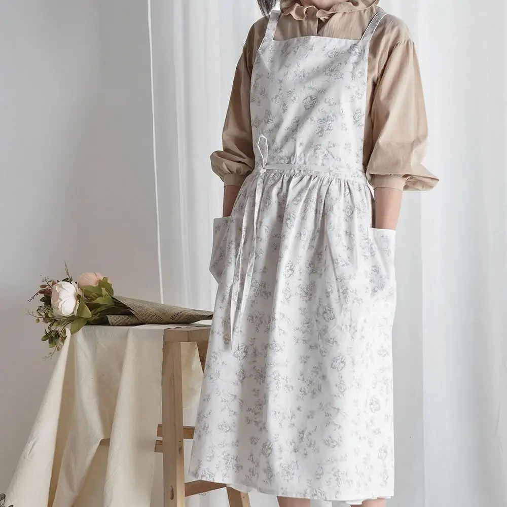 

Хлопковый кухонный фартук для приготовления пищи, элегантный домашний рабочий фартук во французском стиле, водонепроницаемый дышащий удлиненный фартук для официанта, садовый