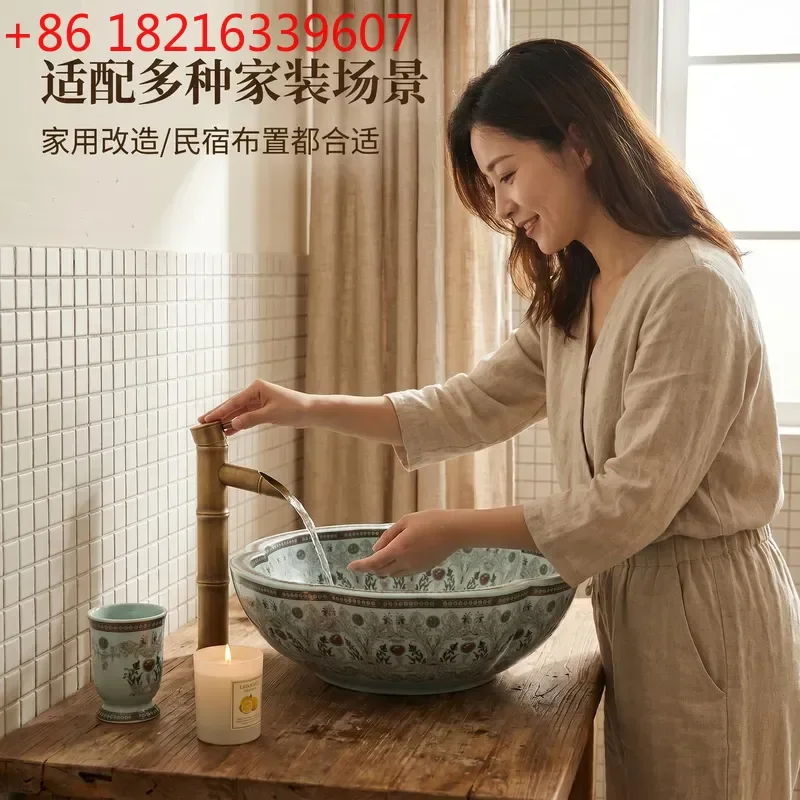 YAO Jingdezhen Ceramic Wash Basin Yushu Silver Flower Diamond Pattern Outlet Sink for Bathroom Vanity Countertop Installation