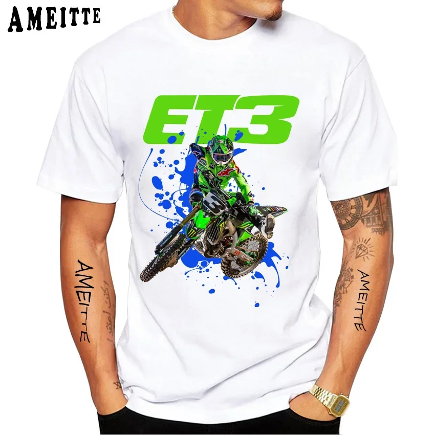 Eli Tomac ET3 Motocross Dirt bike Champion Rider T-Shirt New Summer Men Short Sleeve Boy Casual Tees Motorcycle White Tops