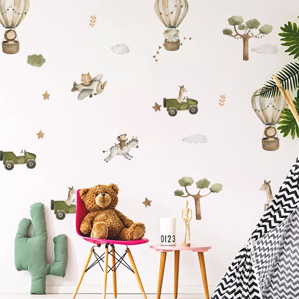 Watercolor Balloon Elephant Lion Giraffe Wall Stickers Nursery Home Decoration for Kids Room Baby Boys Bedroom Interior Decor