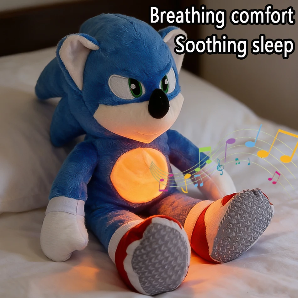 

2026 hot SONIC Plush 45cm Plush Doll Breath Child Peluche Soothes Toy Anime Baby Music Light Sleep Toys Kids Holiday Gifts