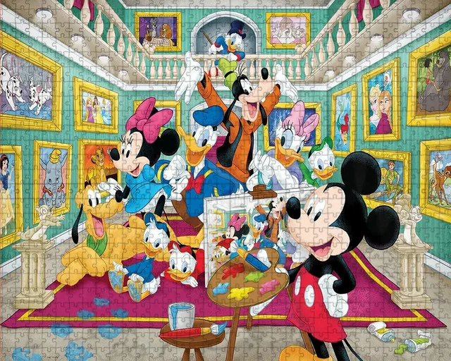 Disney Mickey Puzzle Art Minnie Mouse Character Family Painting Mosaic Cartoon 1000 Pieces Puzzle Kids Room Decoration