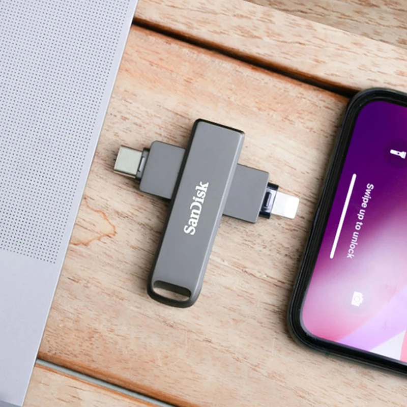 SanDisk-Clé usb de luxe iXpand OTG, support à mémoire de 64 Go 128 Go 256 Go, lecteur flash de type-c, avec cryptage métallique