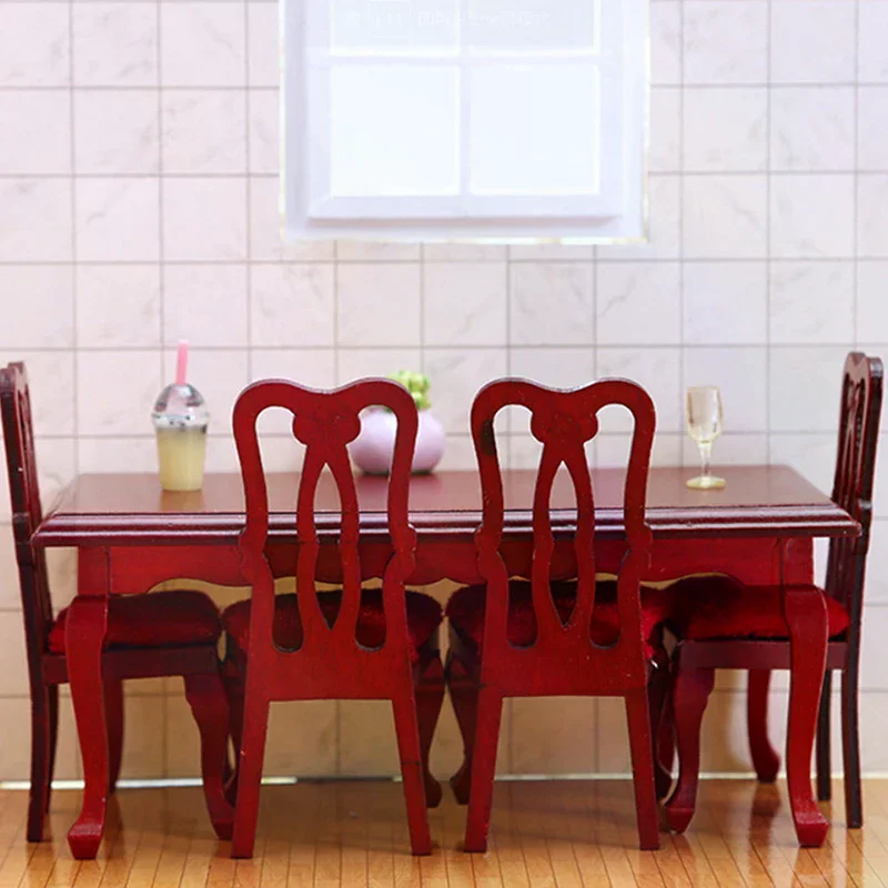 

1 Piece DIY Accessories Miniatures Wooden Retro Simulation Dining Table Chair 1:12 Dollhouse Furniture Toy
