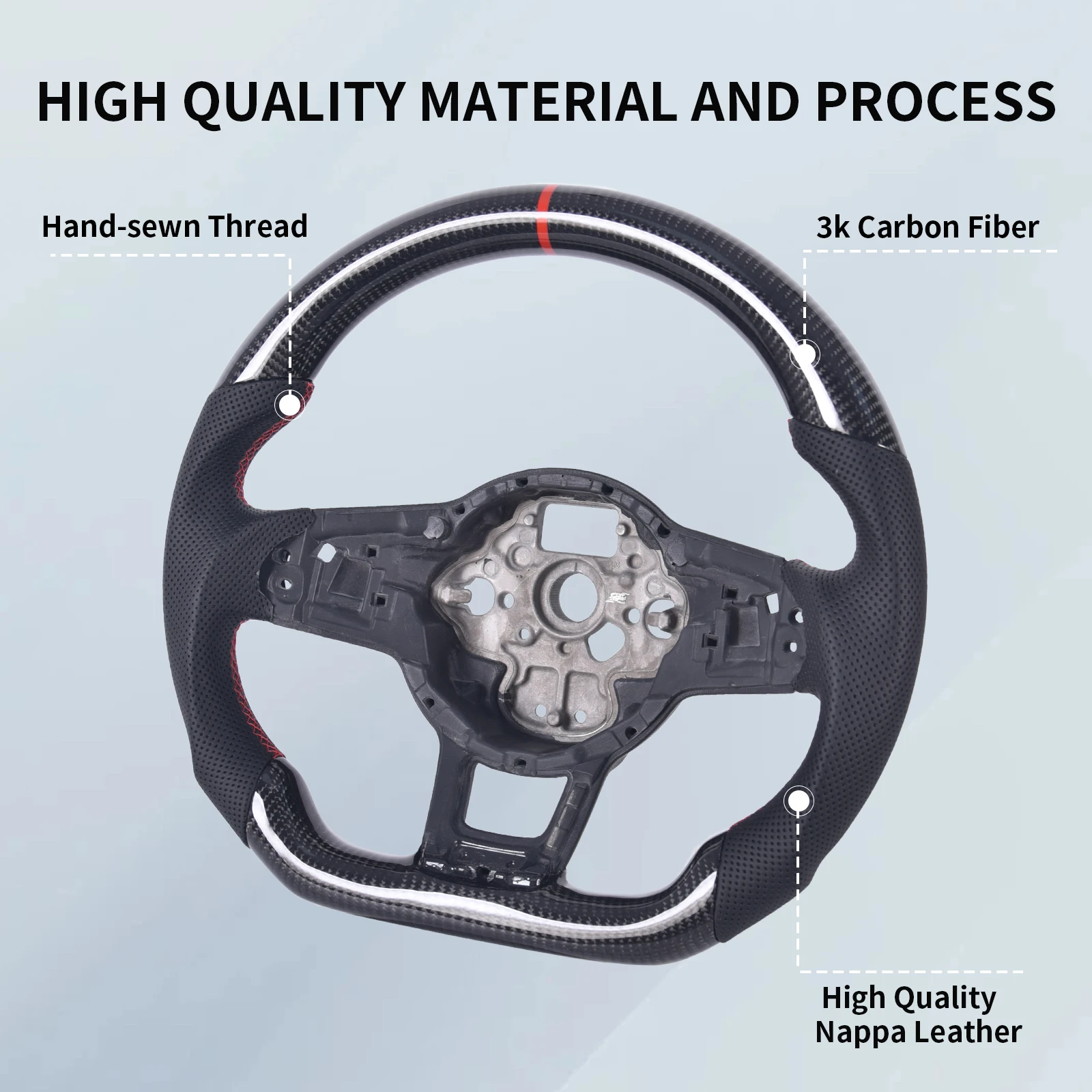 Carbon Fiber Steering Wheel D-shape Flat Bottom with Perforated Perforated Leather Grip for VW Volkswagen GTI/golf MK7 2015-2017