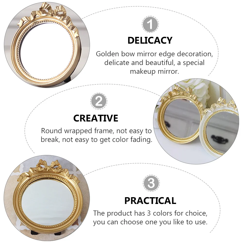 1 قطعة مرآة ماكياج Bowknot مستديرة بسيطة عصرية الشمال تصميم مقاومة للخدش المغلفة الإطار المرأة مرآة صغيرة #1