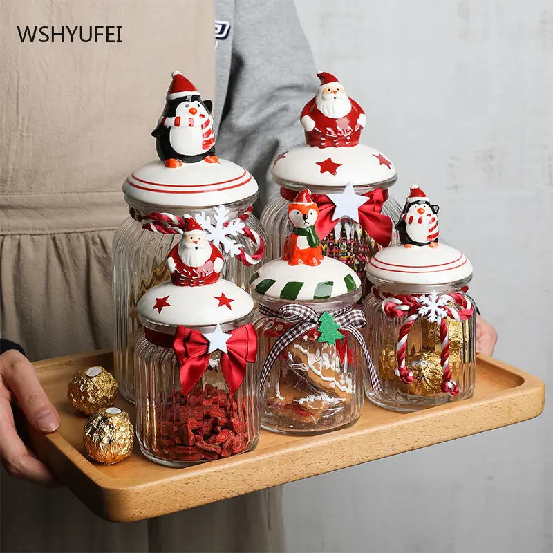 

Christmas Theme Whole Grains Tank Storage Tank Food Grade Glass Sealed Jar Confectionery and Snacks Bottling Household Products