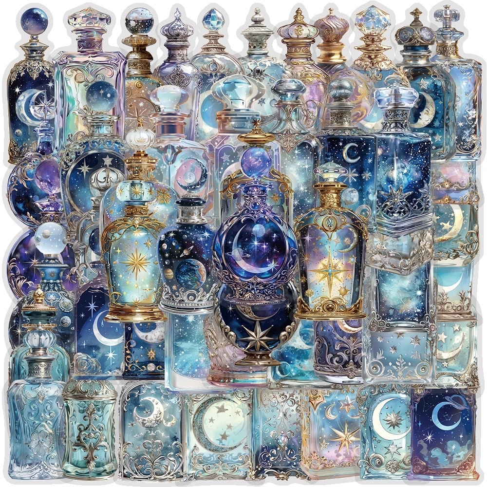 50PCS Lunar Phase Bottle Stickers Moon Phase Potion Jar Decals for Adults Witches Grimoire Altar Box Candle Jar Tarot Bag Laptop