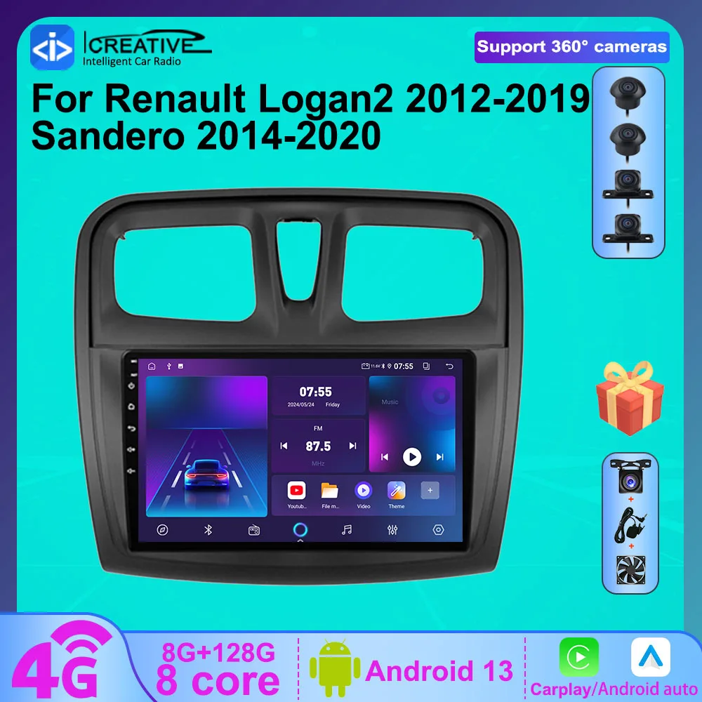 

Мультимедийный плеер Icreative 8G 128G Android 13 для Renault Logan 2 Sandero 2014-2019 Автомобильный радиоприемник Android Auto Carplay 4G Wifi HU