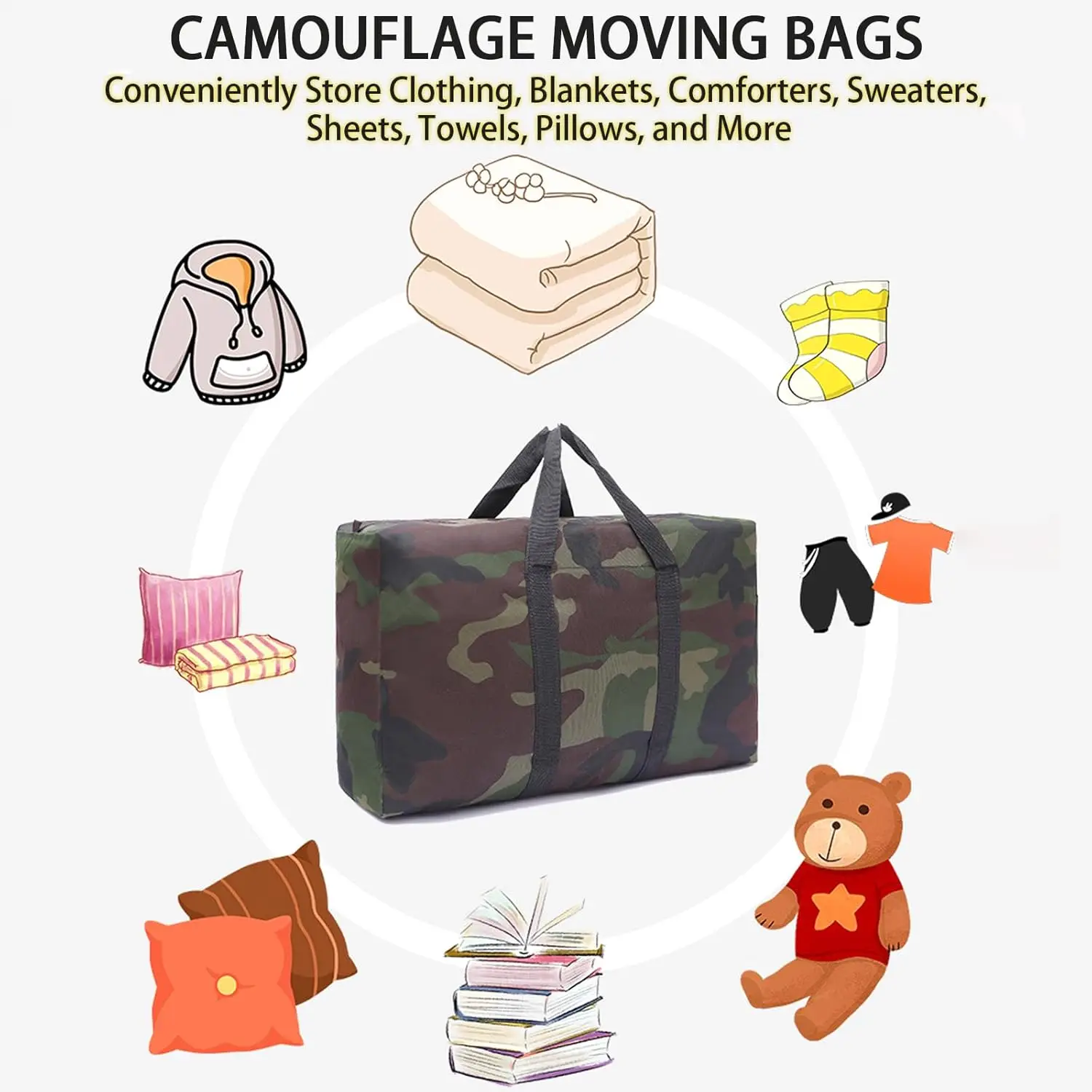 1 قطعة حقيبة سفر وتخزين قابلة للطي (40L-180L) حقيبة أكسفورد خفيفة الوزن مقاومة للماء مع سحابات للتحريك والملابس Org