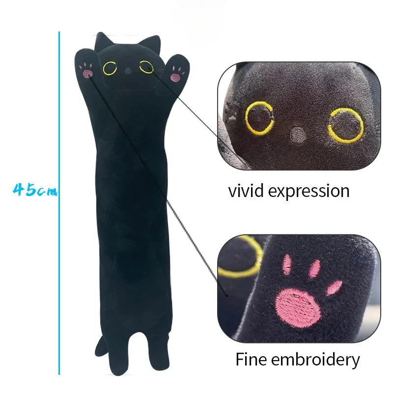 Cute Black Cat Plush Toys Soft Fluffy Animal Long Cat Dolls Kawaii Cartoon Stuffed Sleeping Pillow Children Gifts