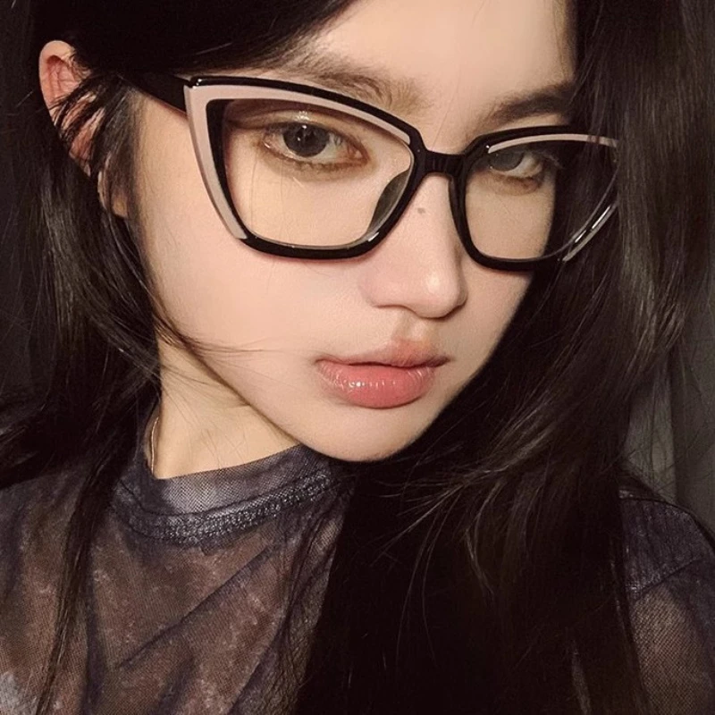 Personalized Cat Eye Clear Splicing Color Glasses Retro Color Block Fashion Decorative Glasses Computer Spectacles for Women