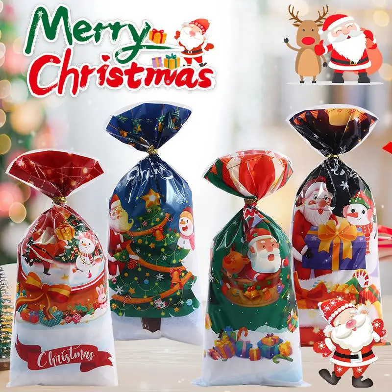 

50/100 шт., набор рождественских конфетных подарочных пакетов с дизайном Санта-Клауса для рождественских вечеринок Navidad, упаковочные материалы для печенья, пользу