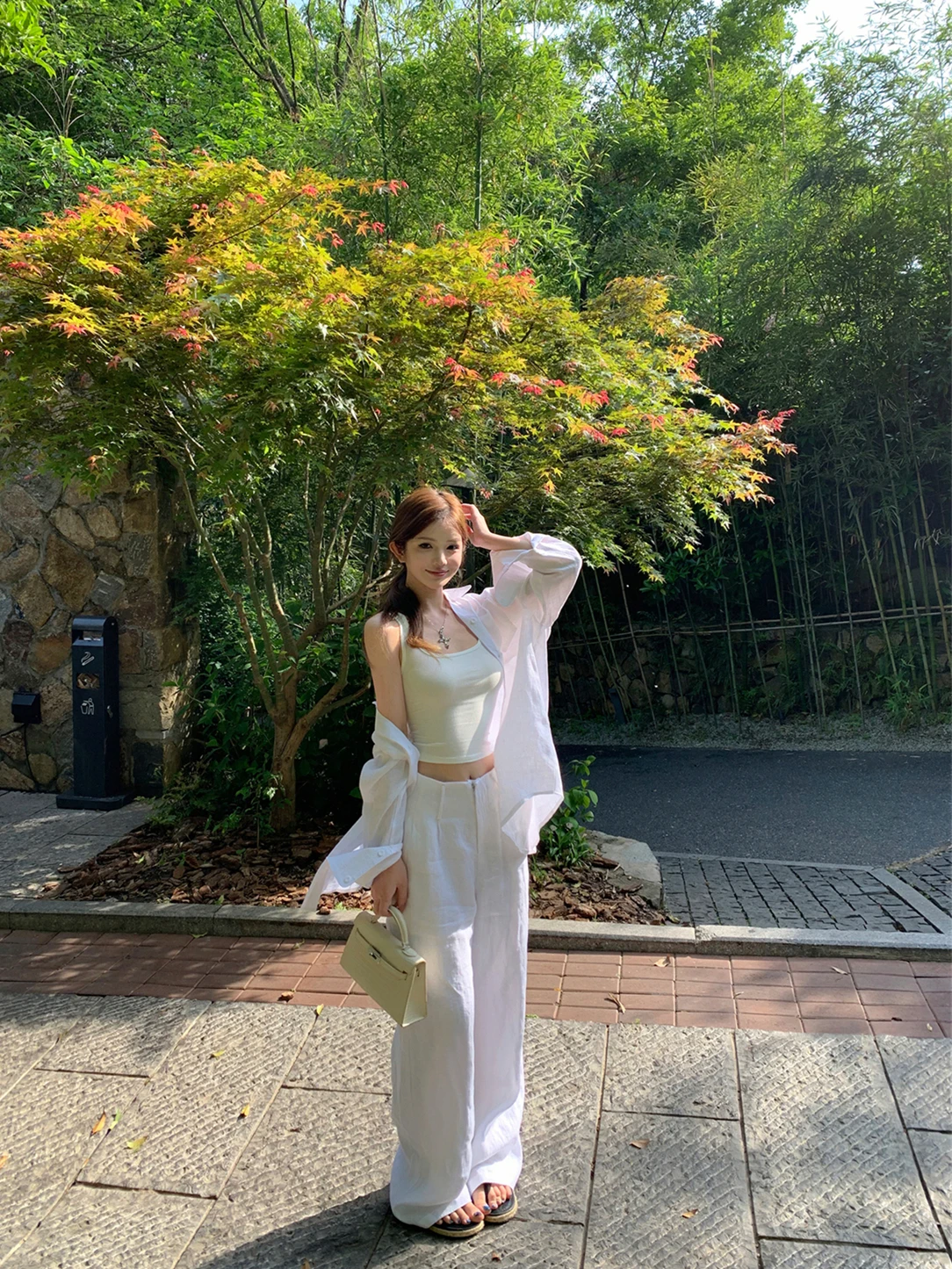 

Повседневный комплект из трех предметов: рубашка с защитой от солнца, женский топ с запахом, летние свободные брюки с широкими штанинами, повседневный стиль, весна-лето