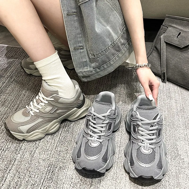 

Women's Shoes 2025 Spring New ins Trendy Thick-Soled Color-Block Versatile Dad Shoes Lightweight Running