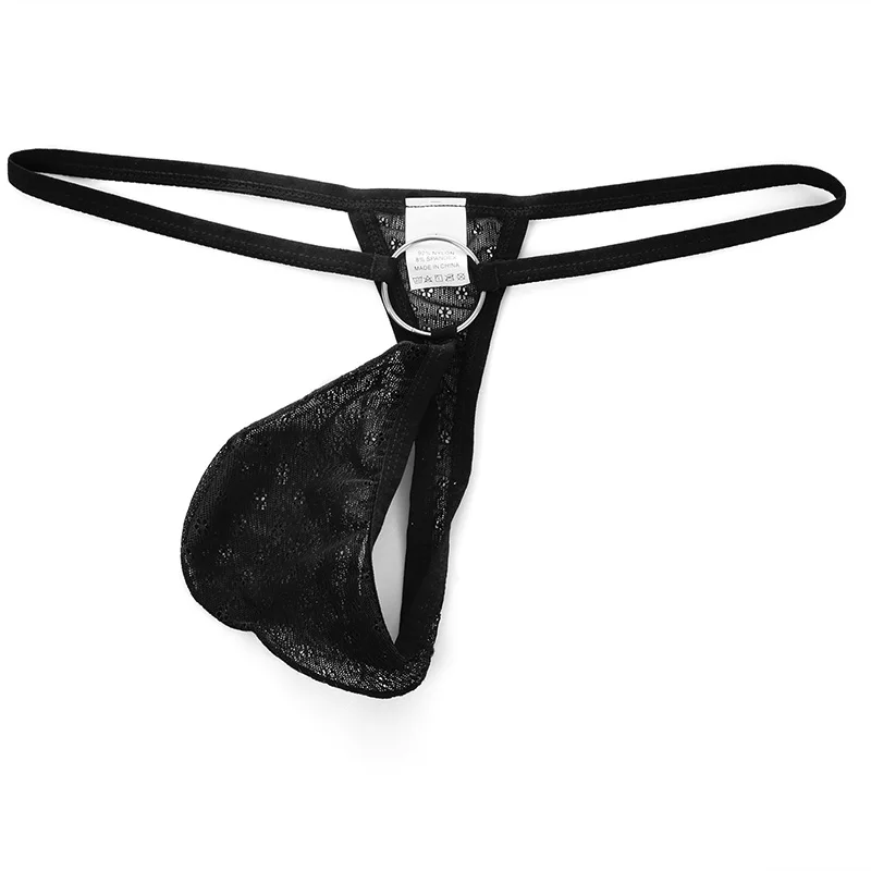 Novelty Men's SexyOpen Bottom T-Back BDSM G-Strings Sissy Metal Ring Jockstrap Panties  Penis Pouch Lingerie Sexy Mesh Thong