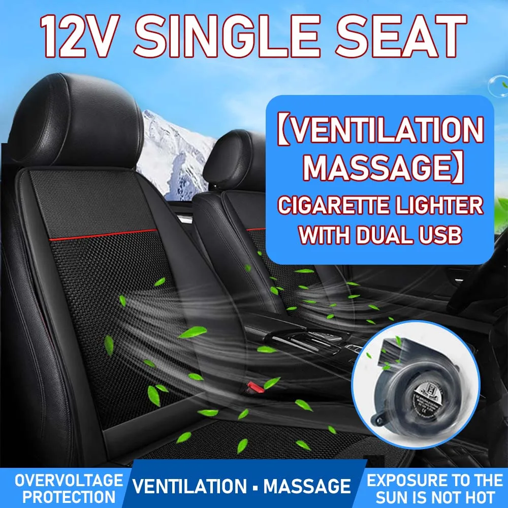 

12V Black 3-Fan Ventilation Massage Car Seat Cushion Summer Air Conditioning Cooling With Fan Hair Dryer Seat Car Massage