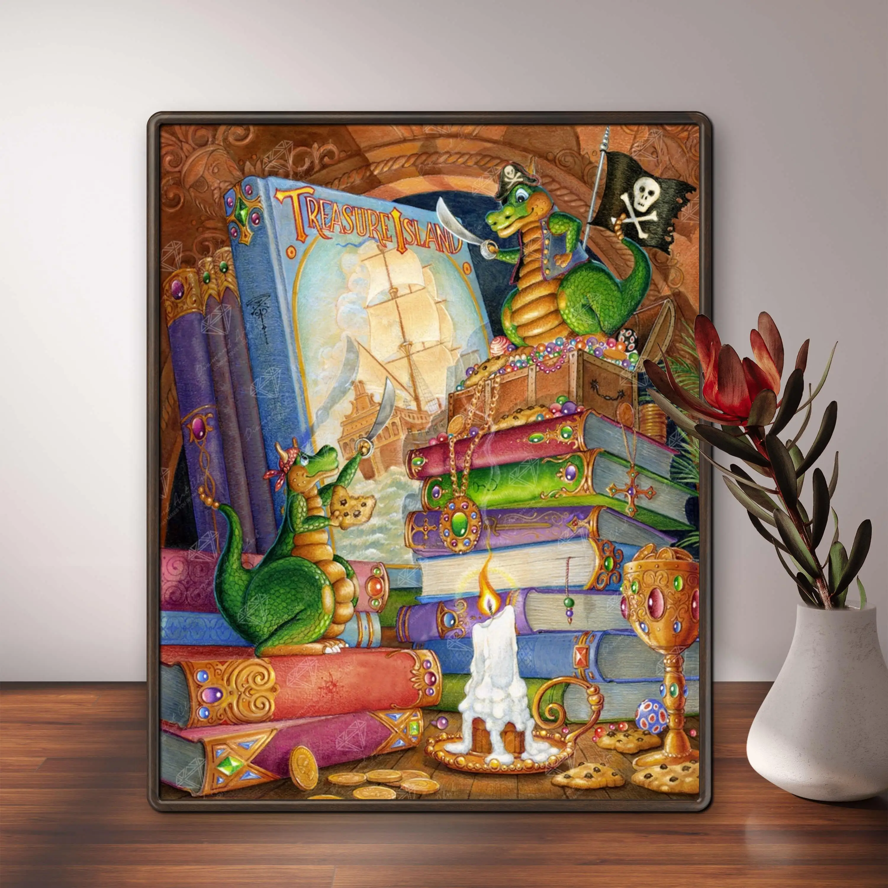 5D DIY Diamond Painting Cute Animal Little Dragon Reading Books By Randal Spangler Full Drills Cross Stitch Mosaic Home Decor
