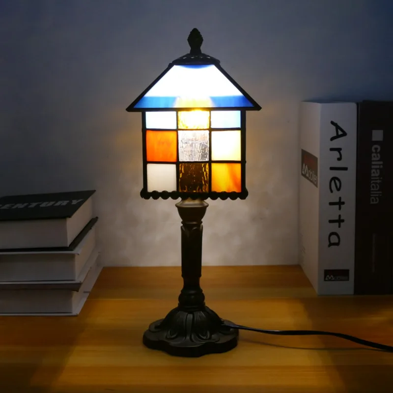 

Retro Tiffany LED Table Lamp Mediterranean Vintage Baroque Stained Glass Desk Lamps Home Decor Bedroom Bedside Nightstand Light