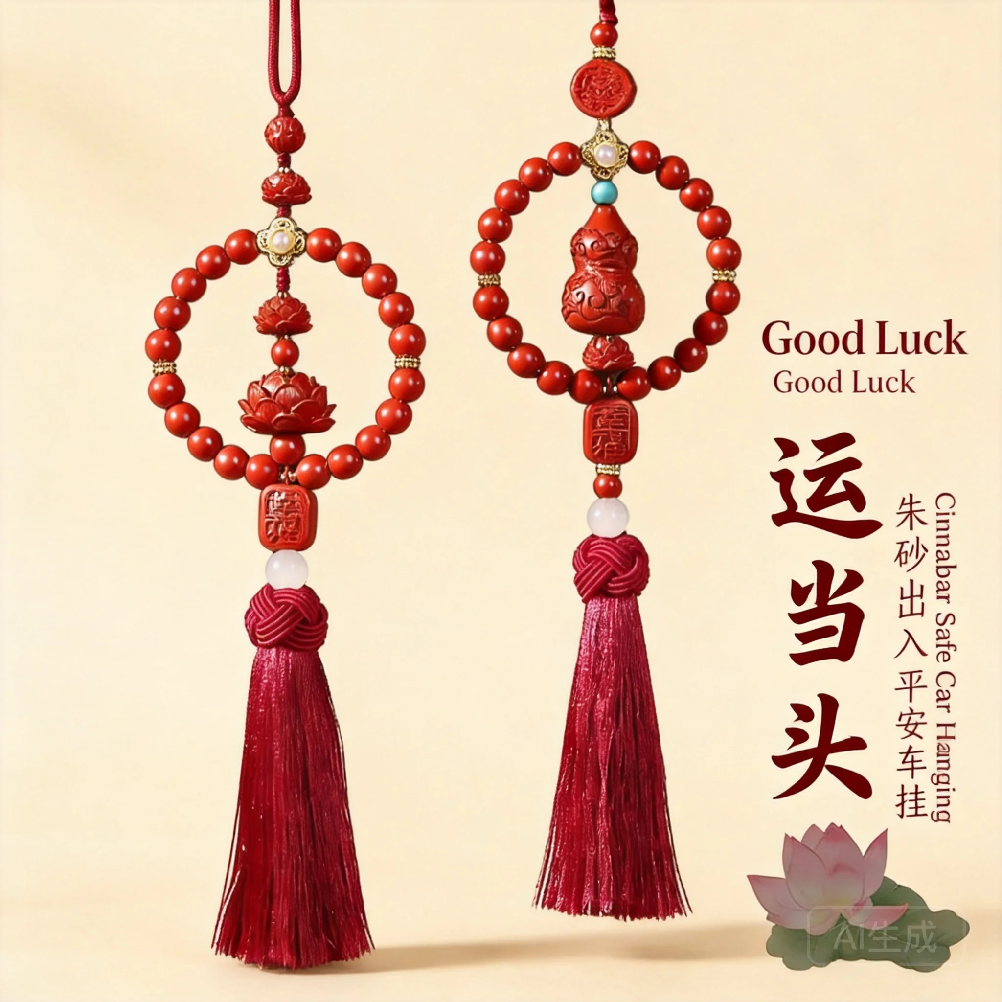 Chinese Style Cinnabar Gourd Car Hanger Auspicious Cloud Pattern Hand Woven Peace Knot Lucky Blessing Auto Rearview Mirror Penda